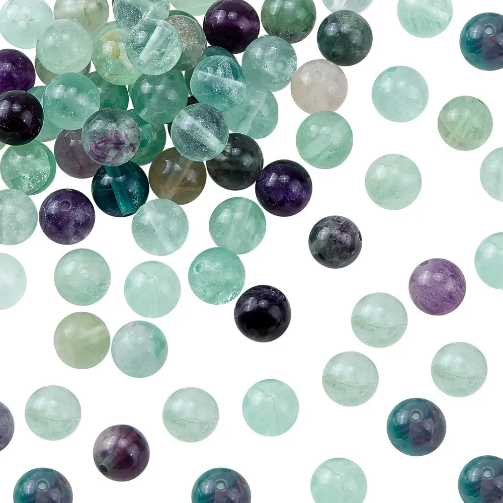 92pcs 8mm Natural Fluorite Beads Grade AB Energy Beads Round Loose Gemstone Beads Assortments Supplies Accessories