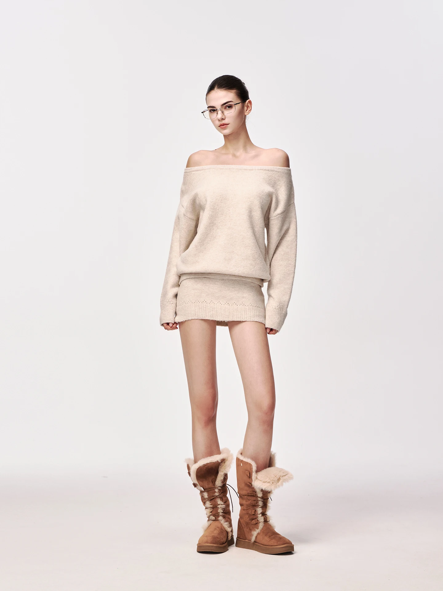 

JLAUNT American Sle Hot Girl ort Skirt Women Early Spring Slimming Bodycon Knitted f-length A-line Skirt Light Beige