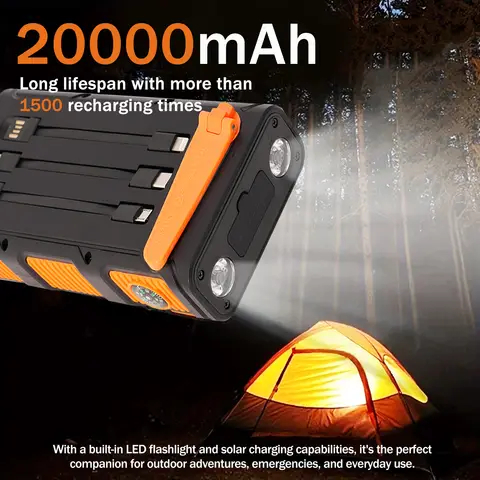 20,000mAh Solar Power Bank with 20W Fast Charging and Hand-Crank Generator