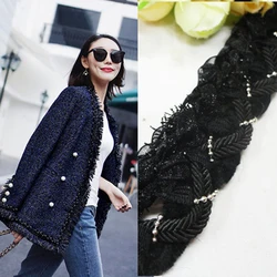 Black White Braided Ribbon Beaded Chain Small Fragrant Lace Trim Webbing DIY Coat Decoration Edge Cuffs Clothing Accessories