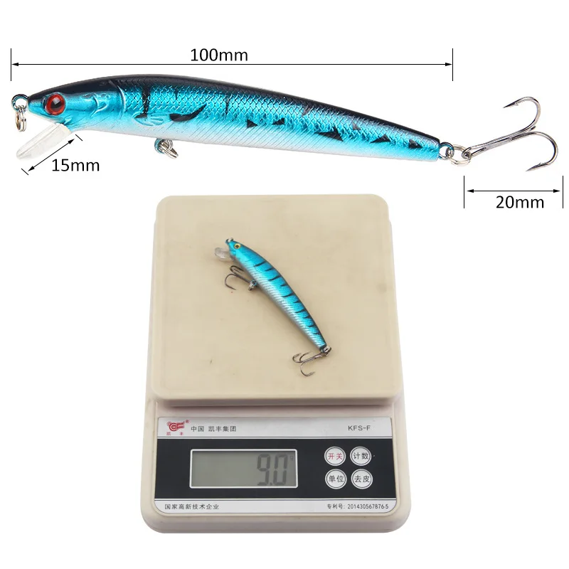 1 Stück 10 cm 9 g 6 #   Haken Deep Diving Großer Minnow-Wobbler, künstlicher harter Köder, Kurbelköder, Barsch, Hecht, Zander, Barsch, Angelausrüstung