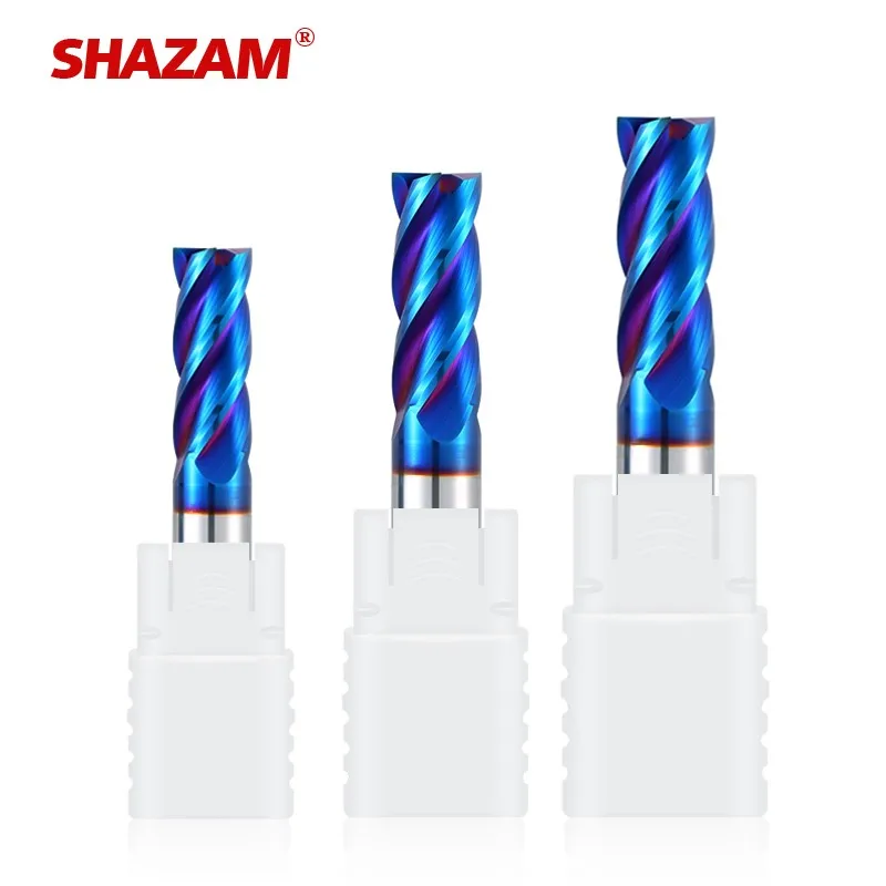 

SHAZAM HRC70 Blue Nano Coating Milling Cutter 4-Flute Tungsten Steel Carbide CNC 200L Flate Endmills Tools