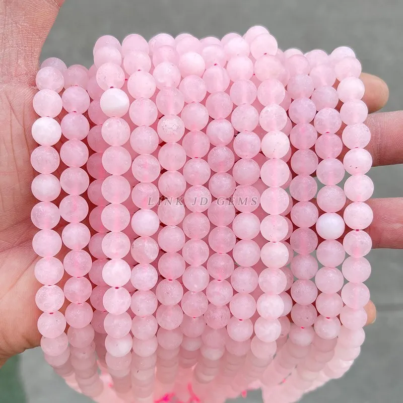 Natural Stone Frosted Pink Quartz Round Loose Matte Beads For Jewelry Making Needlework Bracelet Diy Pick Size Accessories