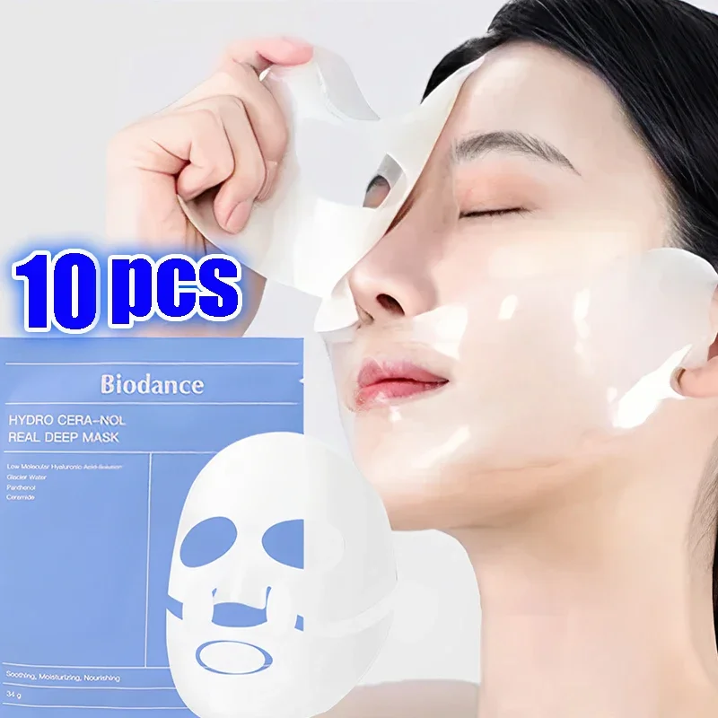 10Pcs Bio-Collagen Face Mask Firming Nourish Brightening Soft Gel Split Mask Shrink Pores Deep Hydrating Night Moisturized Masks