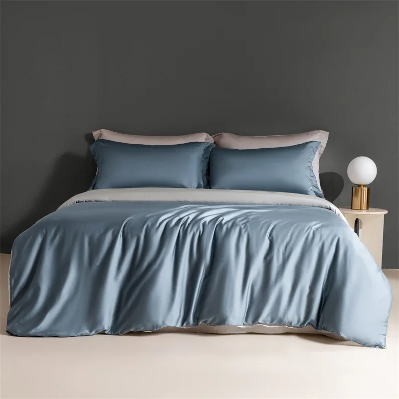 New Austrian Lanjing Solid Color Tencel Four-Piece Set Bare Sleeping Light Luxury Quilt Cover Silk Bed Sheet High Sense