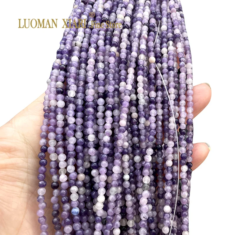 2 3 4MM Natural Purple Mica Stone Beads Loose Round Small Beads for Jewelry Making DIY Bracelet Earrings Accessories 15''