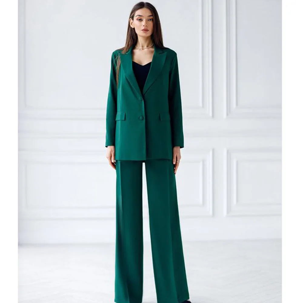 Pretty Green Two Pieces Lady's Sets Outfits Single Breasted Jacket Pants Female Clothing Women's Office Banquet Blazers Sets