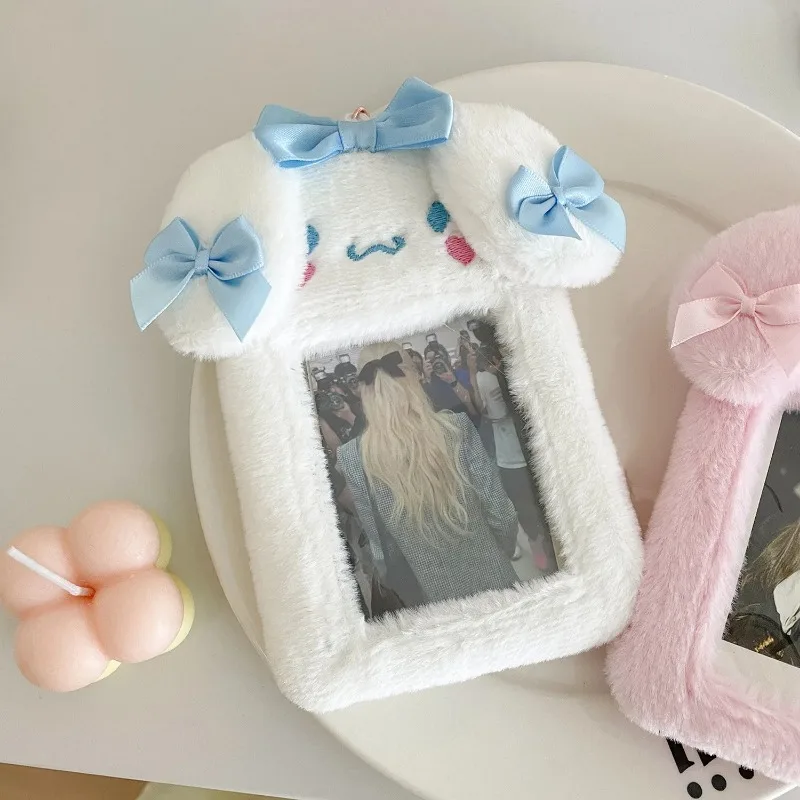 Kawaii Sanrio Plush Card Holder Cinnamoroll Melody Cute Bus Card Bank ID Card Protective Display Sleeves Bag Pendant Gift Toys