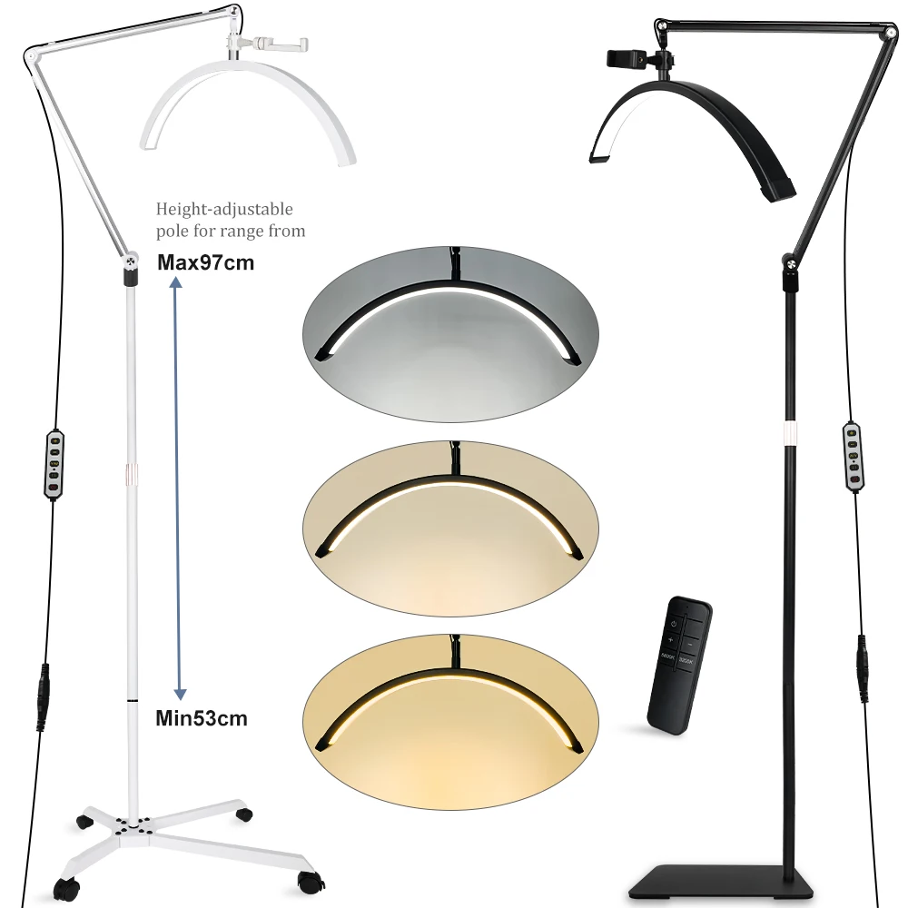 meia lua luz para cilios com bandeja suporte do telefone braco flexivel meia lua lampada para tecnologia do prego esteticista maquiagem tatuagem 50cm 58cm 01