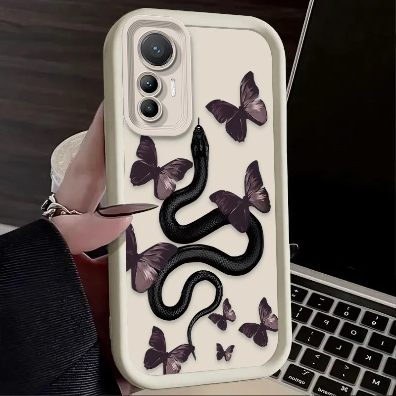 Xiaomi Poco F7 F6 F5 F4 F3 M5s C65 C75 C71 X7 X6 X5 X4 GT X3 NFC M7 M6 Pro 4G 5G用 スネーク グラフィック バタフライ ケース ソフトカバー