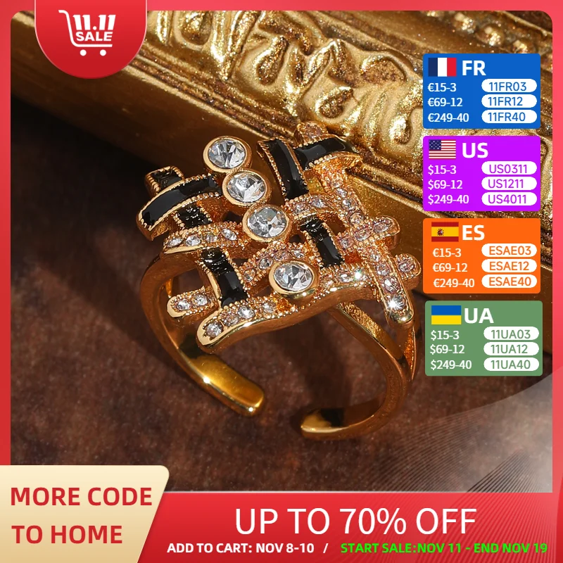 

Vintage Black White Cross Ring Woman Knit Gold Color Rhinestone Accessories Luxury Jewelry Trends 2025 High Quality Wedding