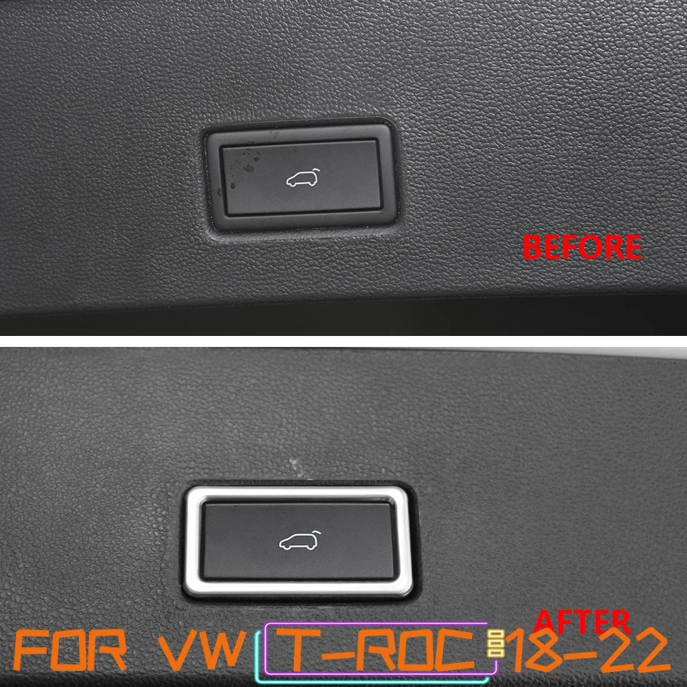 1PC Stainless Steel Car Trunk Switch Button Frame Decoration Sticker Trim for Volkswagen VW T-ROC T ROC 2018-2022 Acc.