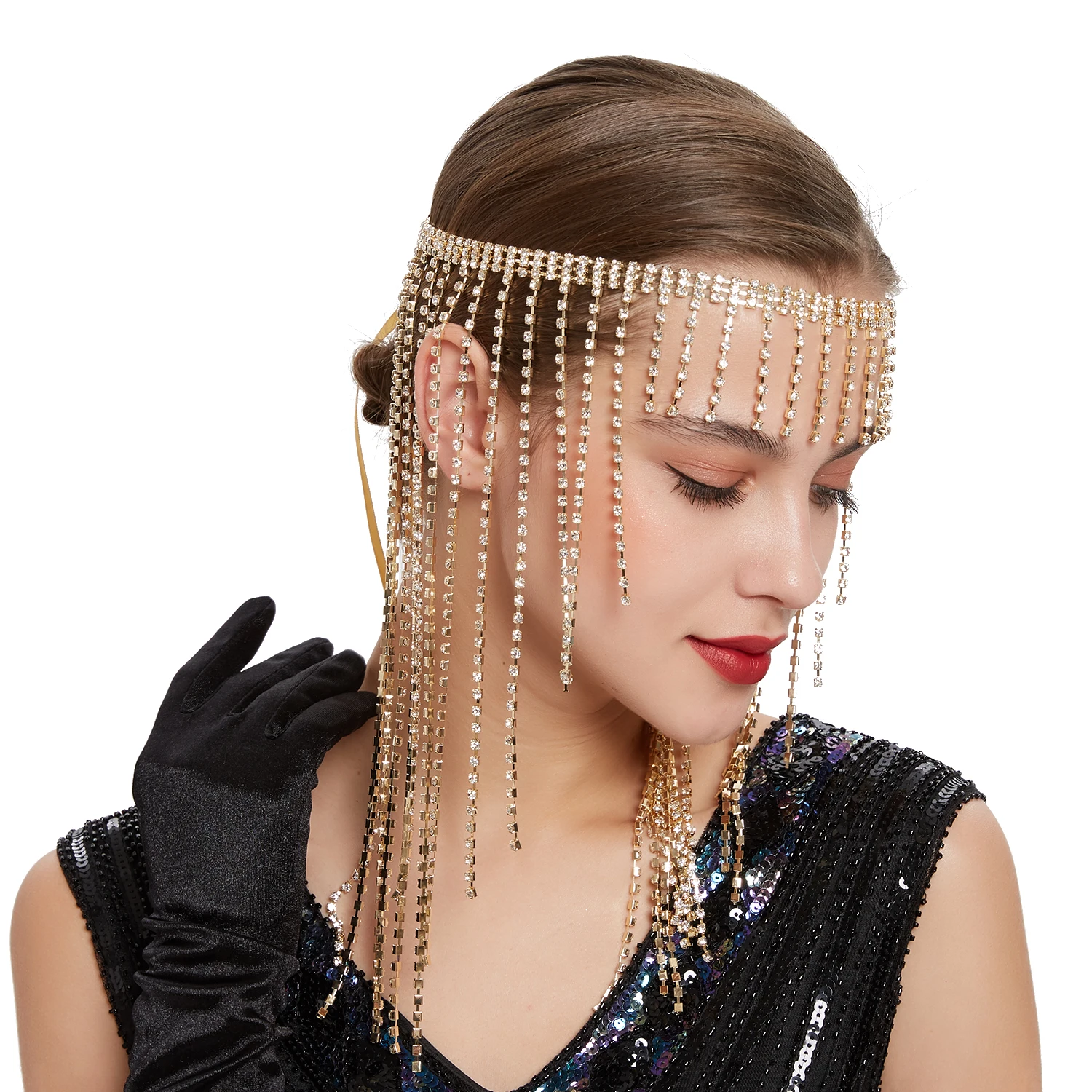 

Роскошная ретро повязка на голову для невесты Regina, цепочки для волос, бахрома со стразами, кисточка, идеальные головные уборы, головной убор, украшения для волос, женские