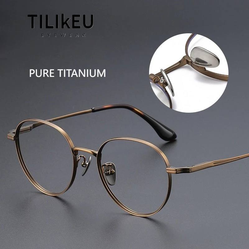 

New Retro Round Pure Titanium Glasses Frames Japanese Designer Circle Frame Wide Rim Anti Blue Ray Prescription Eyeglasses Frame