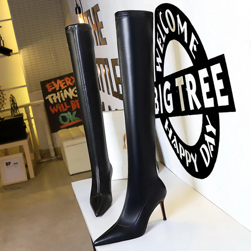 BIGTREE Shoes Sexy Over-the-Knee Boots Women Quality Leather Boots Plush Keep Warm Winter Boots High Heel Boots Plus Size 42 43