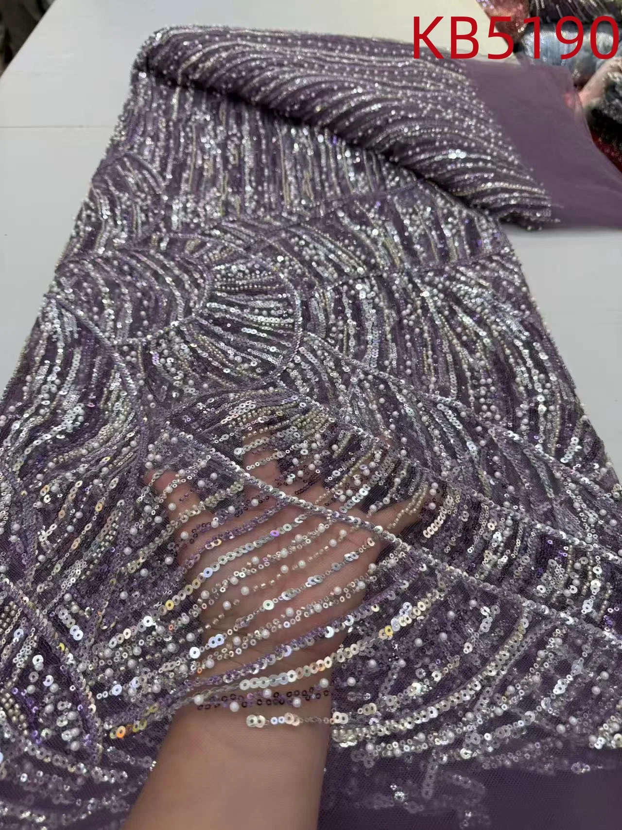 

Африканская кружевная ткань 2024, высококачественная кружевная ткань, красные блестки, тюль, кружево, нигерийская ткань с бисером, 5 ярдов, кружево для шитья KB5190