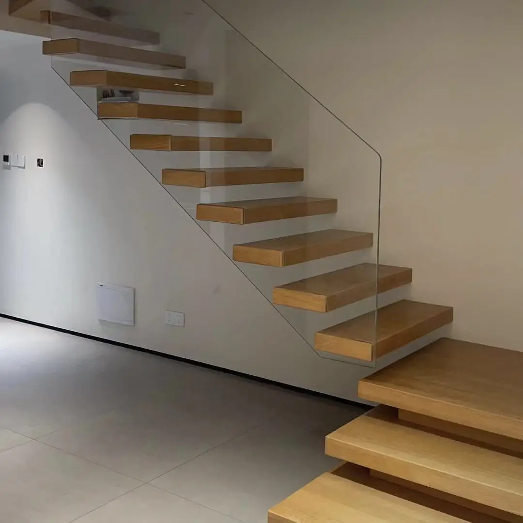 カスタマイズ可能な直線浮遊階段、カスタム住宅用階段、木製階段踏み板、木製階段キット