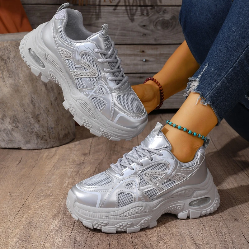 سميكة وحيد أحذية رياضية مكتنزة شبكة تنفس النساء أحذية رياضية أجهزة لياقة خارجية الجري أحذية منصة موضة المدربين غير رسمي جديد #1