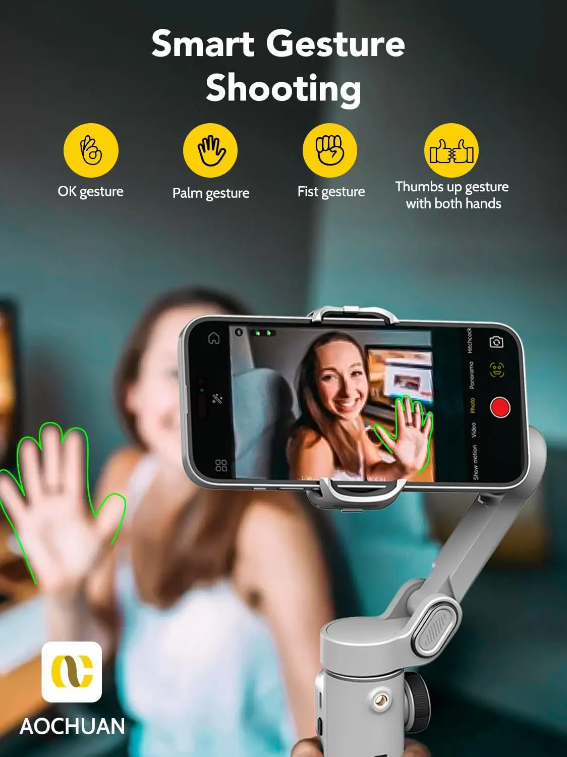 AOCHUAN Handheld Gimbal Stabilizer 3 Axis Built-in 20cm Extension Rod LED Display Phone Holder For Vlog Shooting Live Streaming