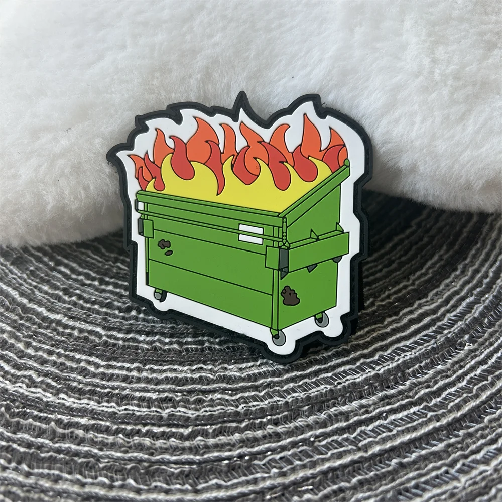 Burning Trash Can Morale Badge Cute Creative Flame PVC Patch Outdoor Adventure Military Hook and Loop Tactical Backpack Sticker