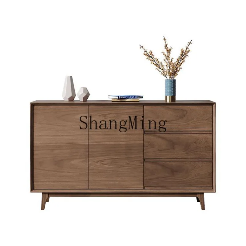 

ZYY black walnut entrance cabinet solid wood living room three-bucket simple wabi-sabi style bedroom storage storage sideboard
