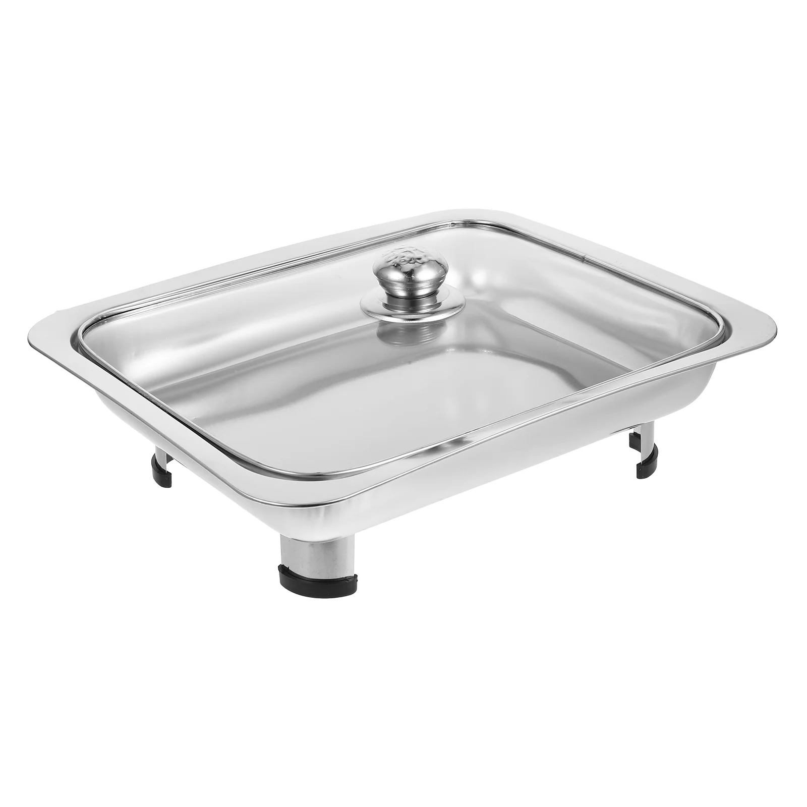 

Stainless Steel Rectangular Buffet Tray Glass Lid 4 leg Stable Food Serving Pan for Party Catering Chafing Dish Set