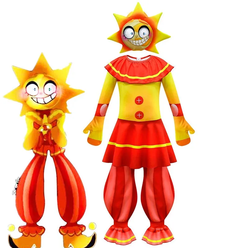 Kawaii Sundrop FNAF Zentai mono ajustado niños disfraz de Halloween fiesta mameluco payaso Luna sol juego de terror Cosplay Disfraces