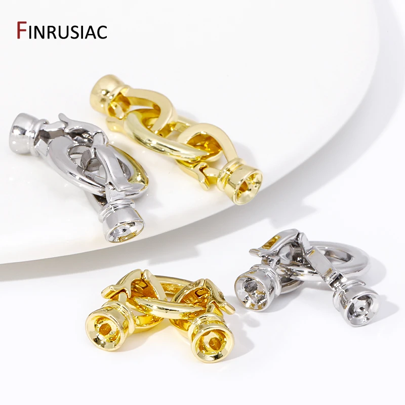 18K Gold Plated Brass Round Pearl Clasps Connector Fastener,Closure Lock Clasps For DIY Jewelry Making Findings Supplies