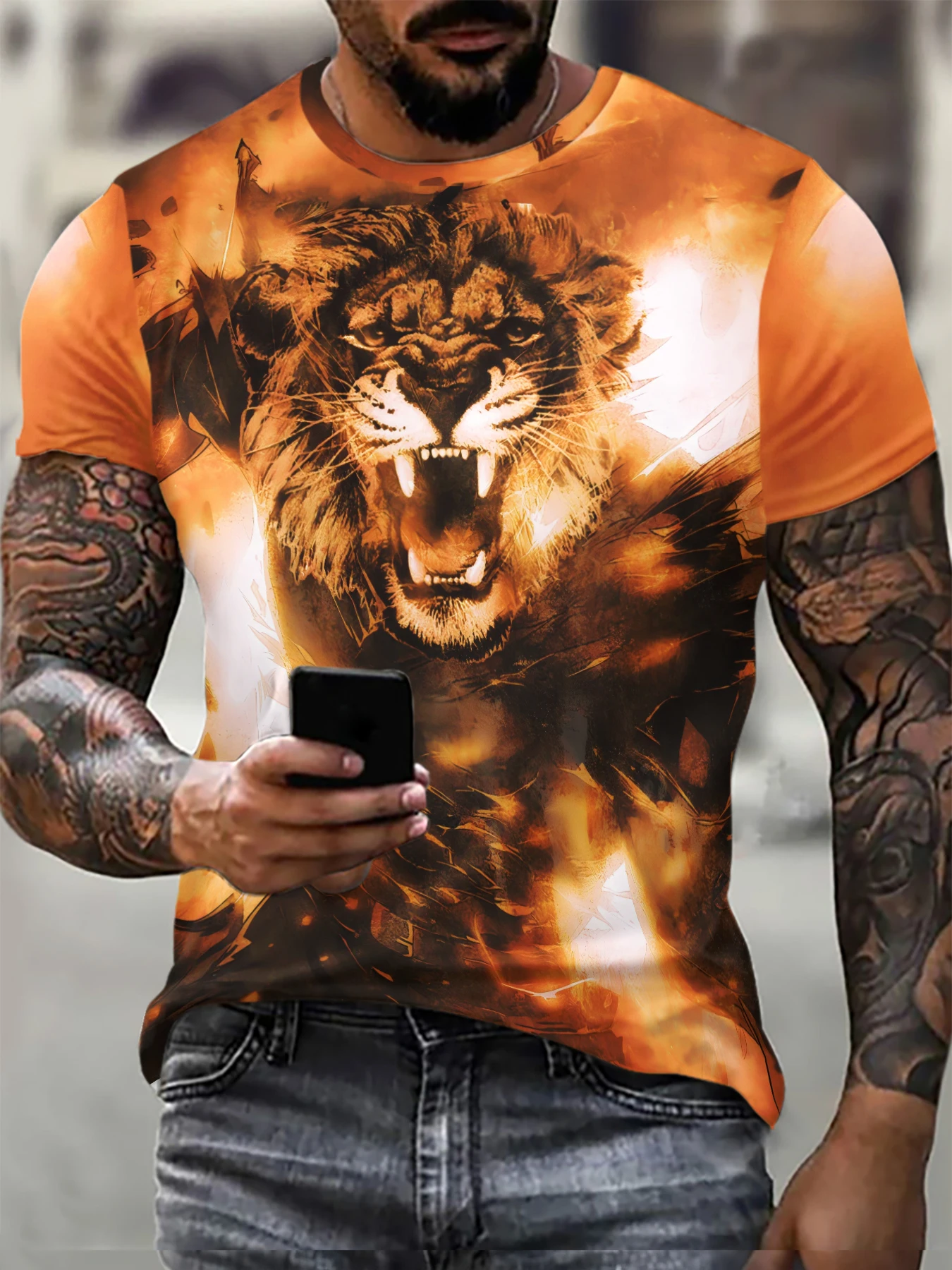 Tie-dye Lion Pattern Men's Fashion T-Shirts Street Short Sleeve Animal 3d Printed Gradient T Shirt 6XL Plus Size Casual Tops