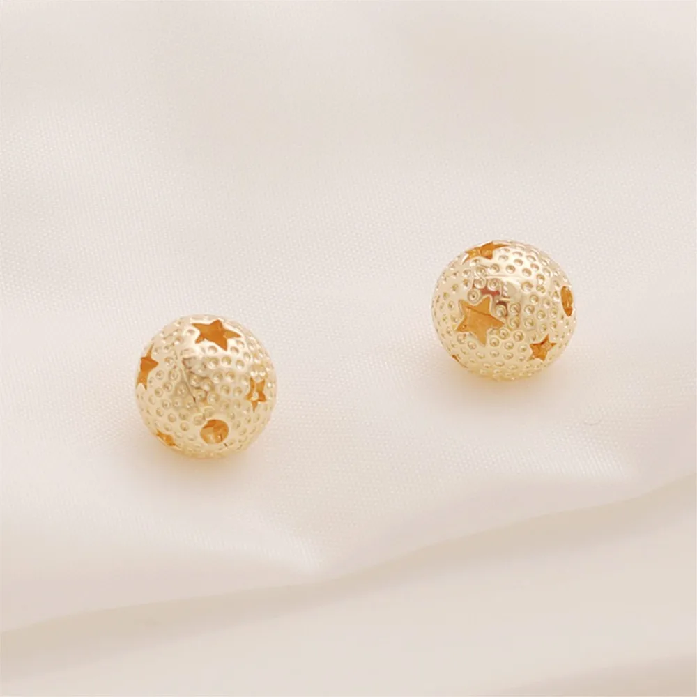 14K Gold-Plated Dotted Five-Pointed Stars, Round Beads, DIY Jewelry, Bracelet, Necklace Accessories, Scattered Bead, 10mm