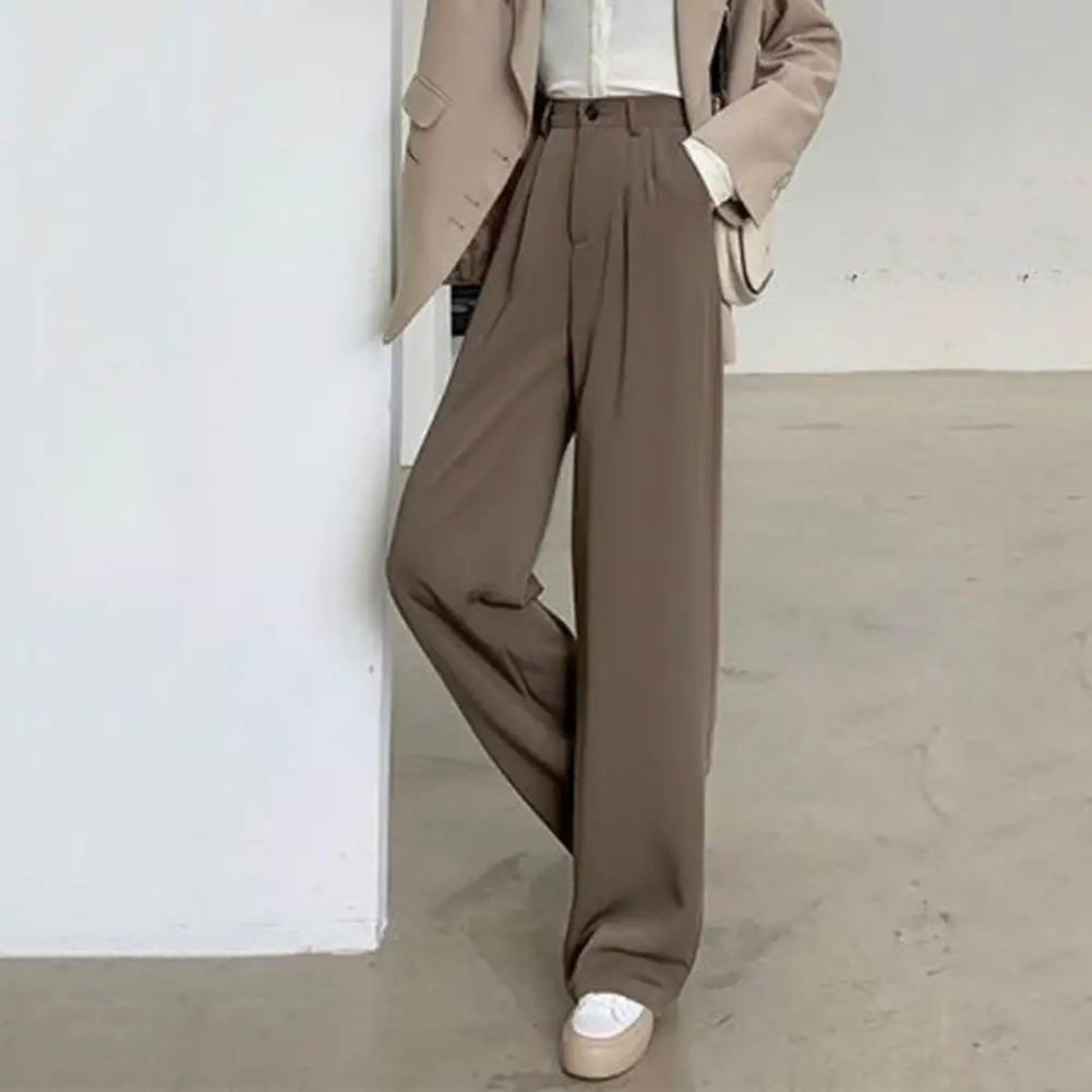 Women Suit Pants Korean Style High Waist Women’s Wide Leg Pants Slant Pockets Loose Office Trousers Business Casual Suit Pants