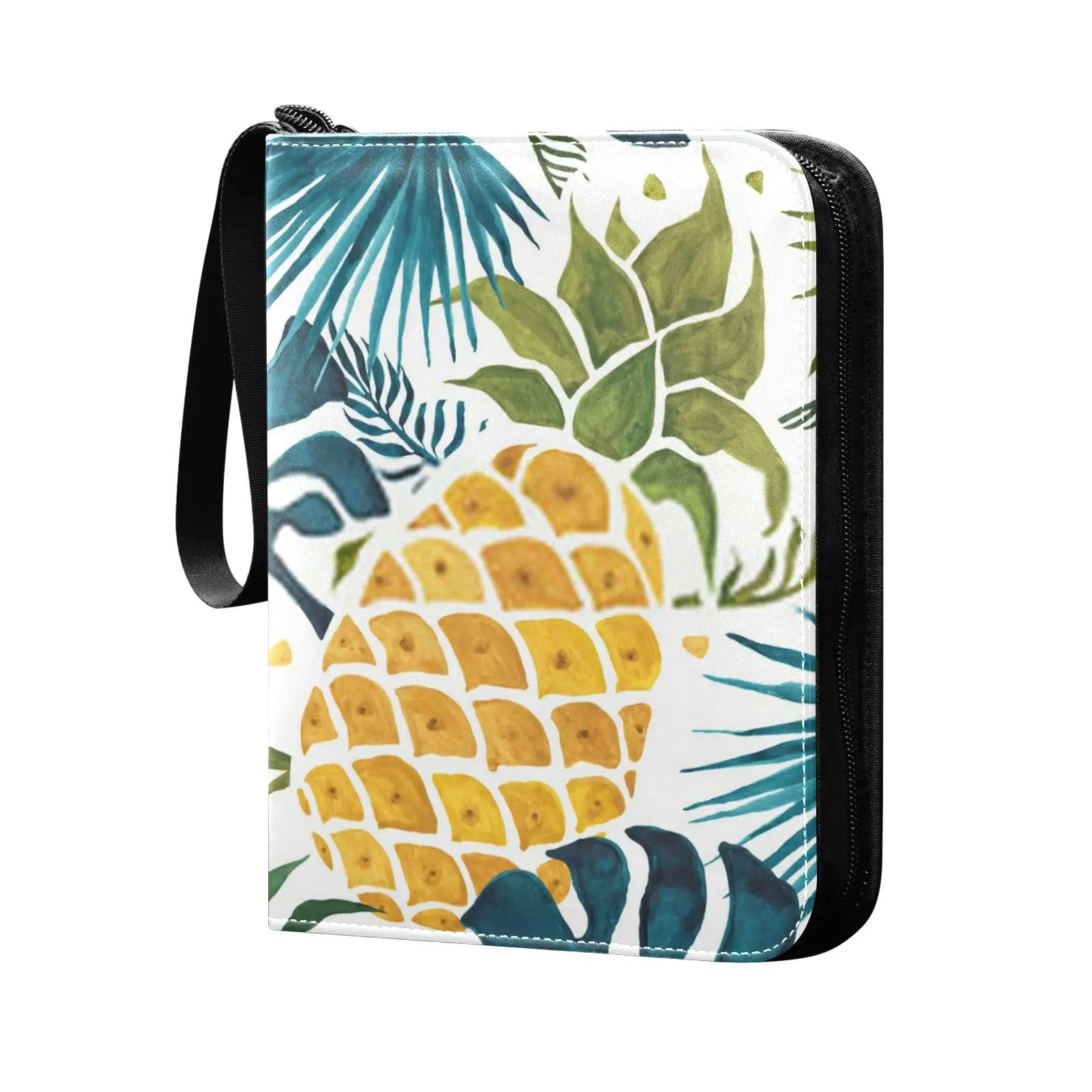 Colorful Summer Pineapple 4 Pocket Card Binder 400 Double Sided Pocket Album for Sport Game Cards Unique Card Collection Storage