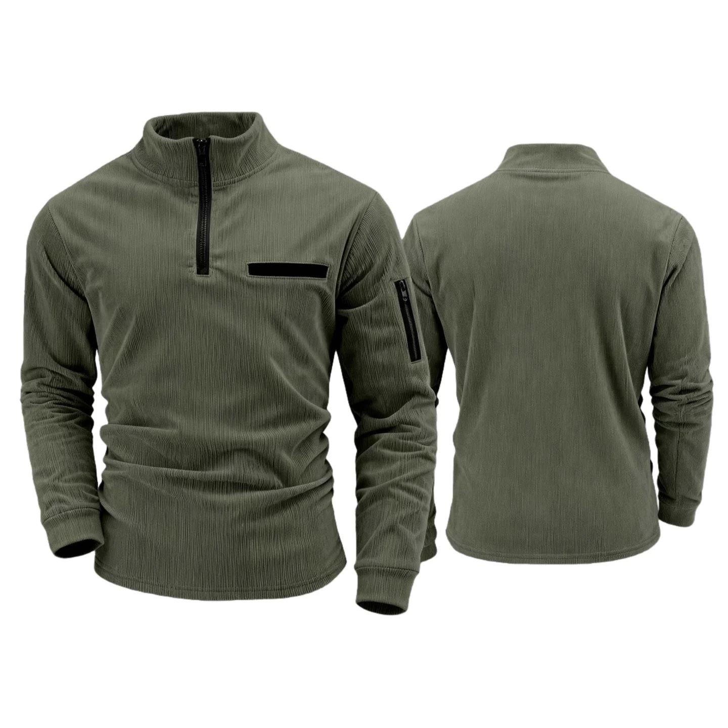 

Men's Fashionable Striped Long-Sleeved Polo Shirt Spring Autumn Sporty Casual Loose Zipper T-Shirt Top