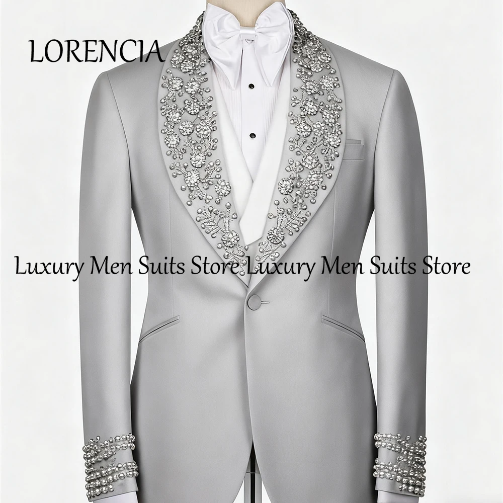 

Luxury Beaded Male Suit 3 Pieces Single Breasted Wedding Groom Tuxedos Set Customized Blazer Pants Vest traje hombre moderno