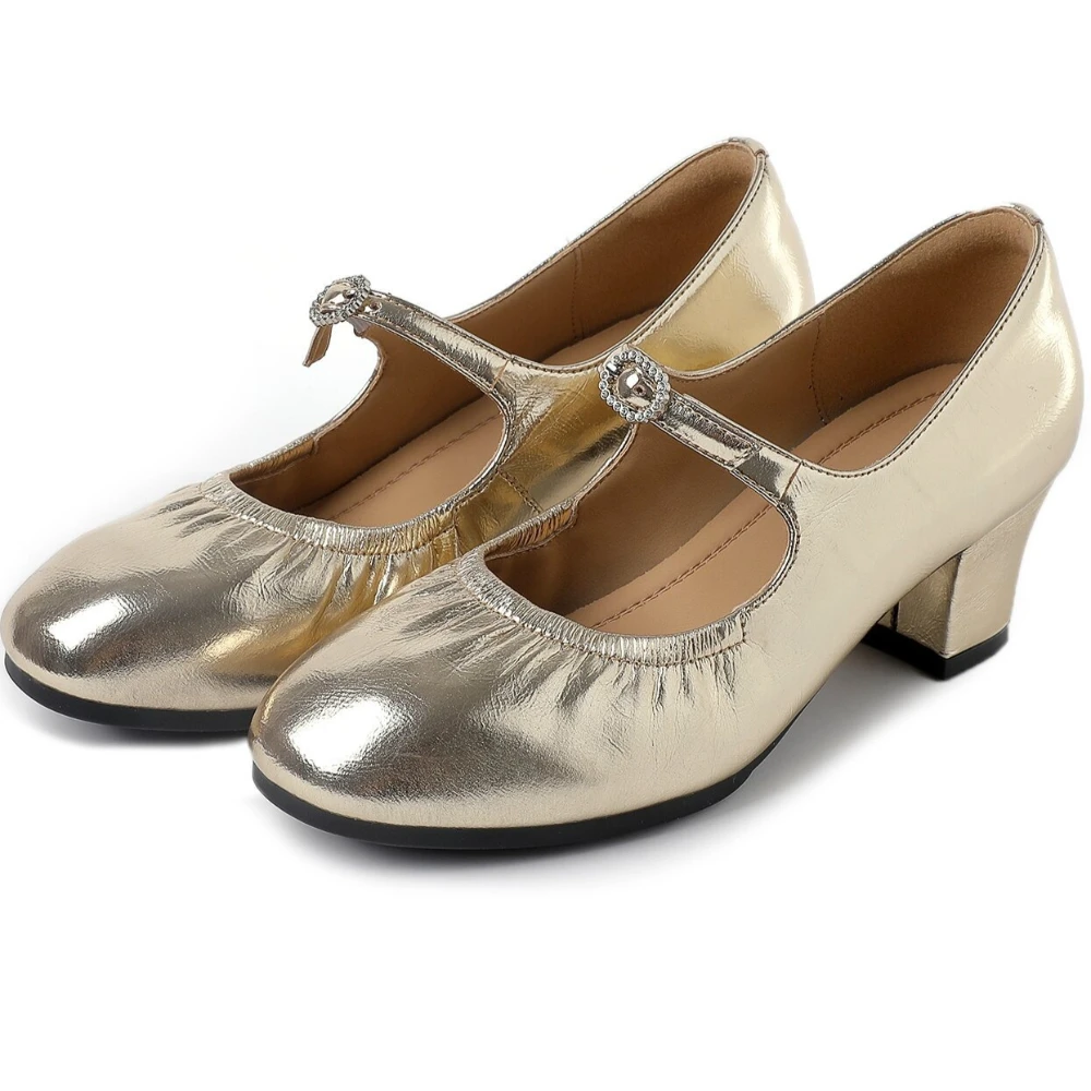 Новые женские танцевальные туфли из овчины, яркая резиновая подошва, туфли для выступлений на низком каблуке, золотистые и серебряные сценические танцевальные туфли