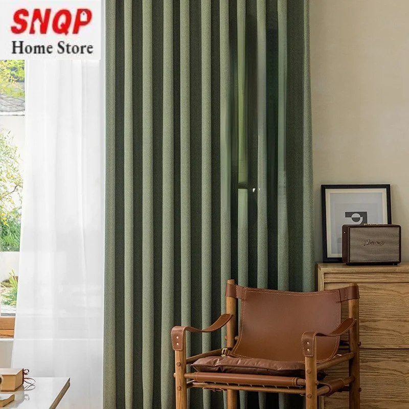 

Japanese chenille curtains for living room dining room bedroom herringbone milk tea color blackout home decoration solid color