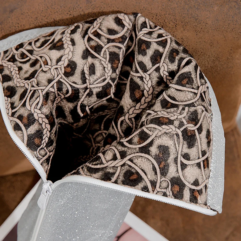 جديد الشتاء موجزة أسود فضي النساء حذاء برقبة للركبة أشار تو سبايك الكعوب سيدة أحذية زائد صغيرة كبيرة الحجم 12 32 42 45 48