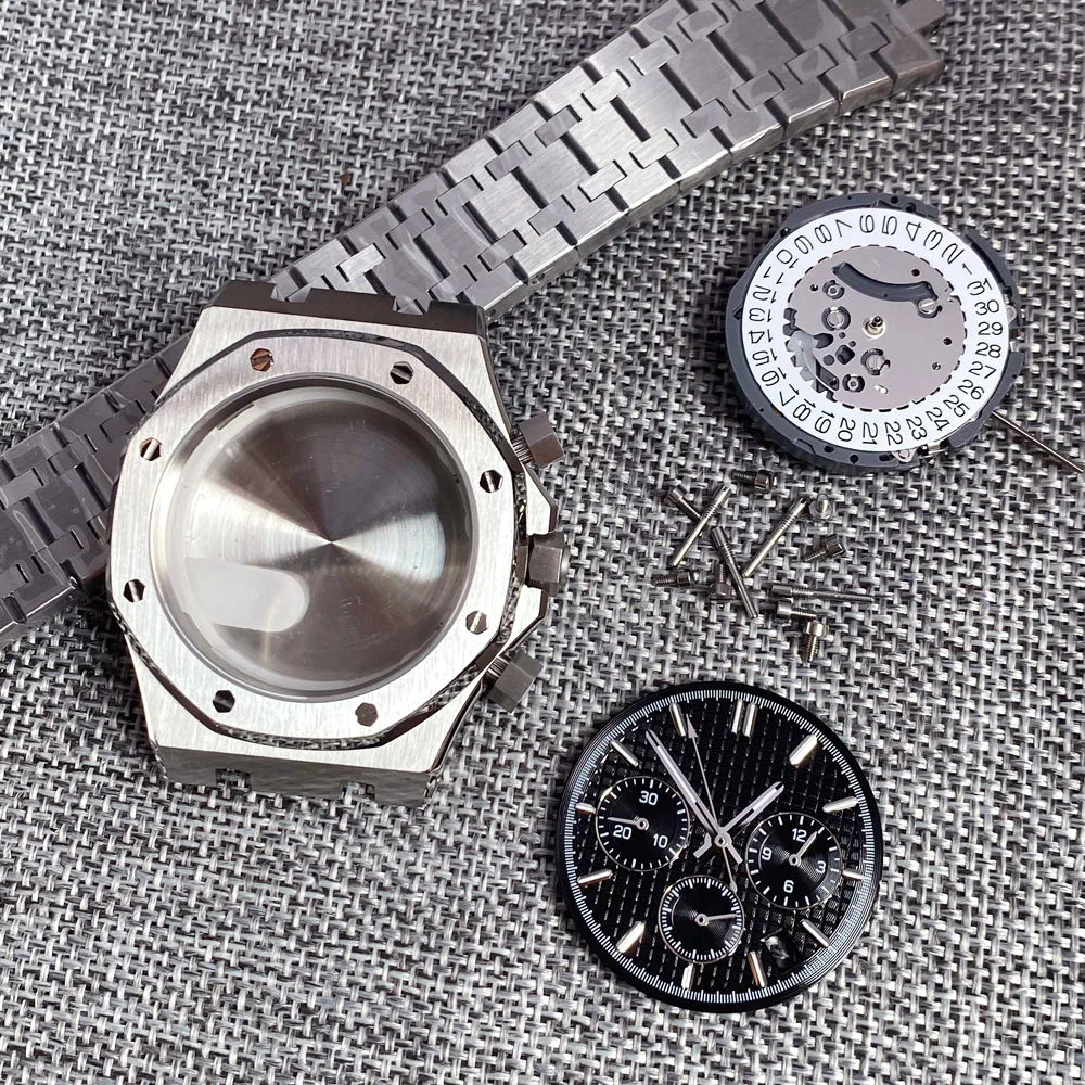 Piezas de repuesto para reloj de cuarzo VK63 VK64, caja de reloj de 42mm, esfera de cuarzo de cristal de zafiro, pulsera de acero manual
