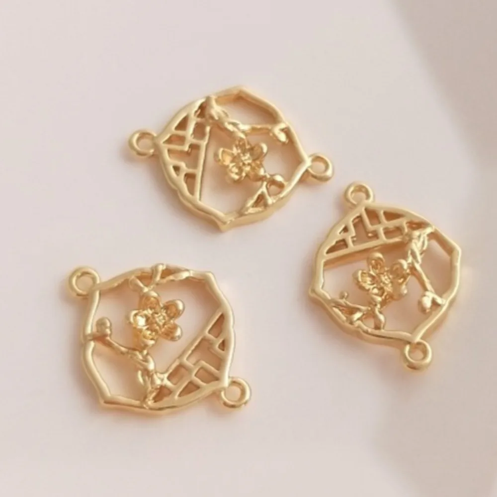 

1Pcs Copper Charms 14K Gold Color Plum Blossom Window Pendant Double Hanging Connector Handmade DIY Antique Earrings Hairpin