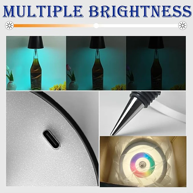 Lámpara LED inalámbrica para botella de vino, lámpara de mesa táctil portátil, luz de respiración RGB, lámpara de mesa decorativa de escritorio, iluminación de mesa de comedor