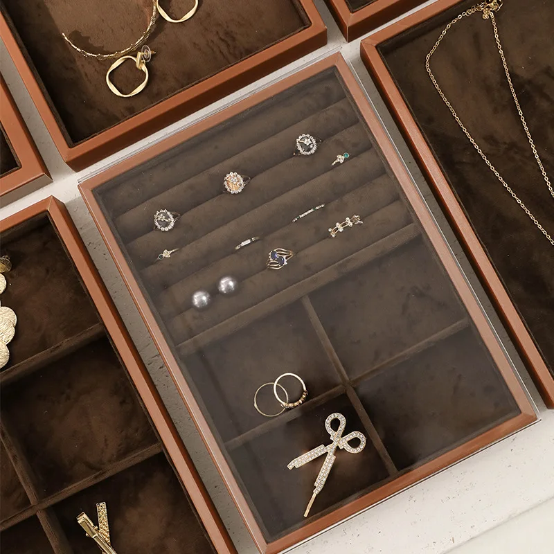 High-quality Brown Jewelry Organizer Tray Ring Earring Pendant Display Holder for Brooch Cufflinks Small Items Storage Case