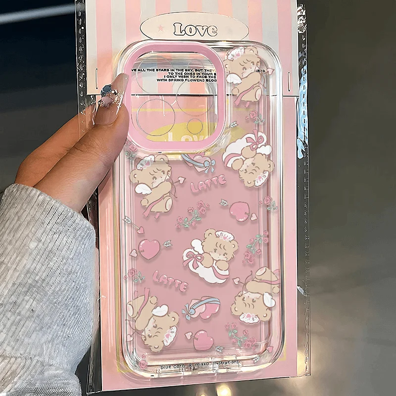 Cute Cupid Bear Bow Phone Case For iPhone 16 15 14 13 12 11 Pro Max XR XS MAX 7 8 PLUS MINI Y2K Shockproof Bumper Cover