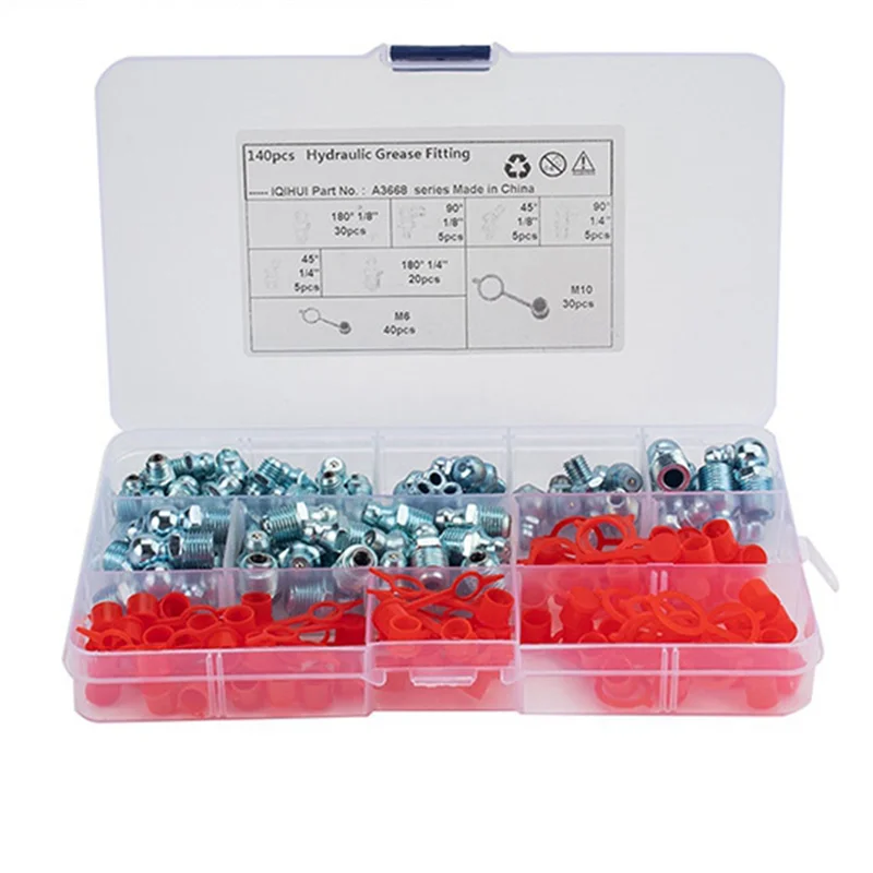 

B-Est 140 шт./компл., изогнутая смазочная ниппель, прямые смазочные фитинги, аксессуары для смазочных фитингов, колпачки, гидравлическая смазка Zerk, легко устанавливается
