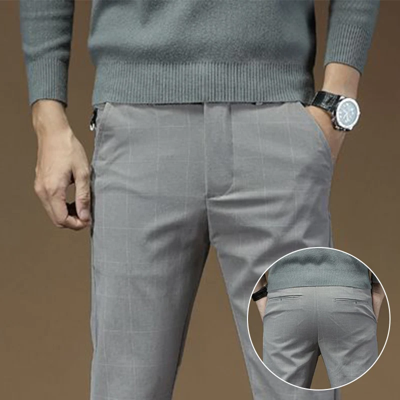 

Новинка 2024 года, мужские черные, серые, элегантные повседневные брюки, мужские прямые облегающие пиджаки, брюки длиной до щиколотки, укороченные брюки