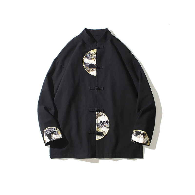 

Men's Cotton Linen ort Sve irt Chinese Sle Stand Collar Button down Tang Costume f Sve Hanfu irt Youth Faion