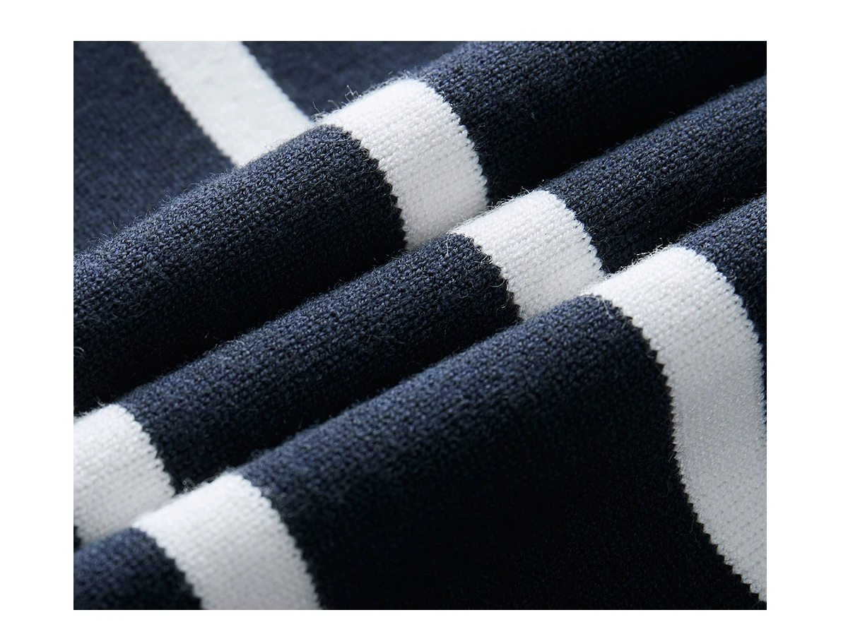 Men's Clothing | Knitted Sweater, Men's High-end Striped Polo Shirt, Autumn and Winter Loose and Warm Long Sleeved Top