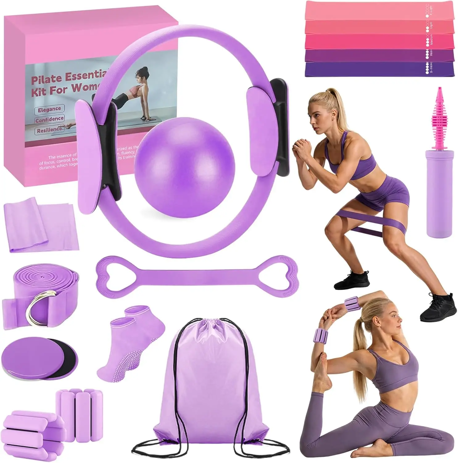 

Набор для пилатеса для домашних тренировок с кольцом, мячом и эспандерами – необходимый комплект оборудования для женских упражнений