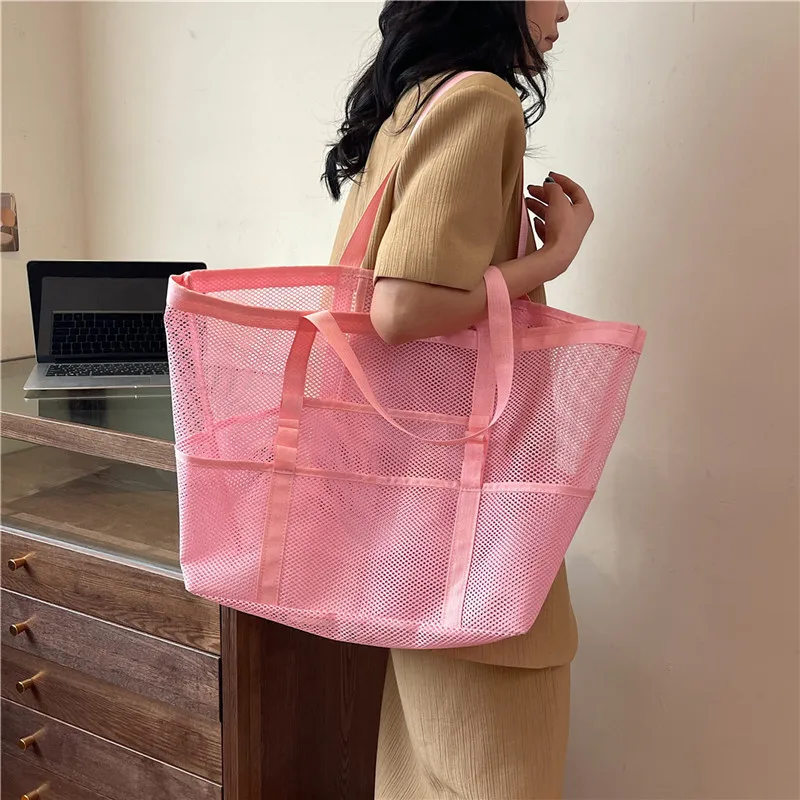 Multipocket Summer Large Beach Bag For Towels Mesh Durable Beach Bag For Toys Waterproof Underwear Pocket Beach Tote Bag