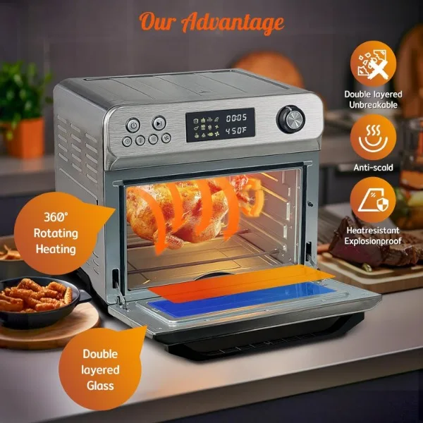 HYSapientia-Combo de horno de freidora de aire, tostadora grande 10 en 1 de 26 cuartos, con Control de perilla de pantalla LED