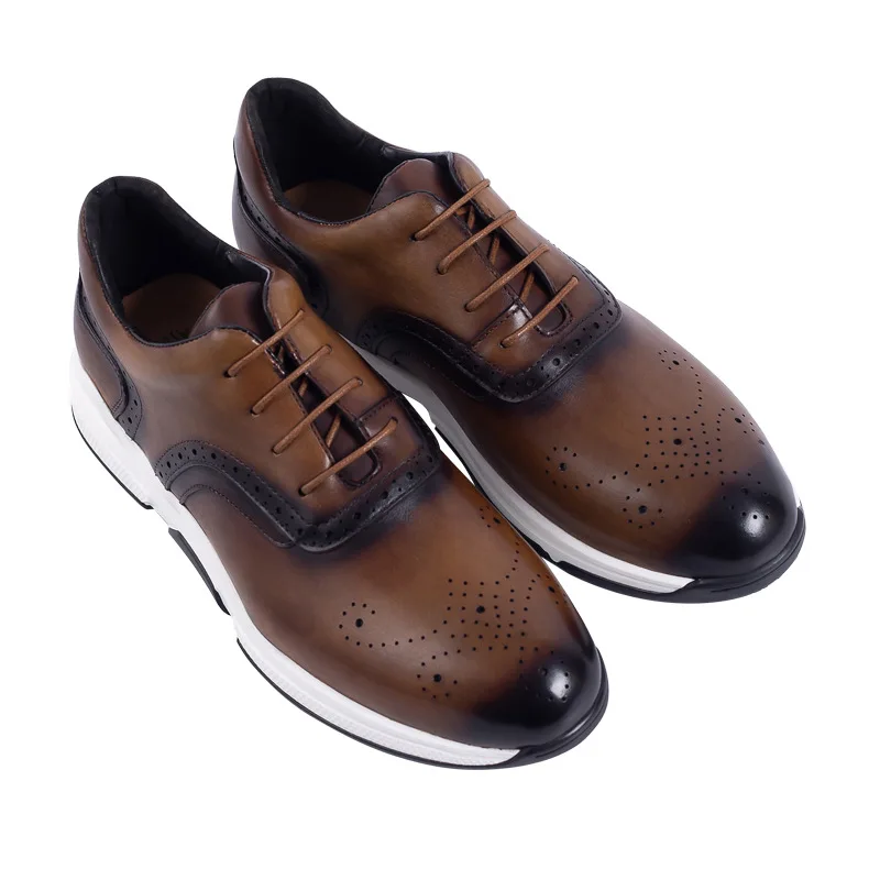 Mens Brogue Shoes Brown Color Carved Gentleman Genuine Leather Shoes Vintage Style Wedding Business Shoes Man Dress Shoes